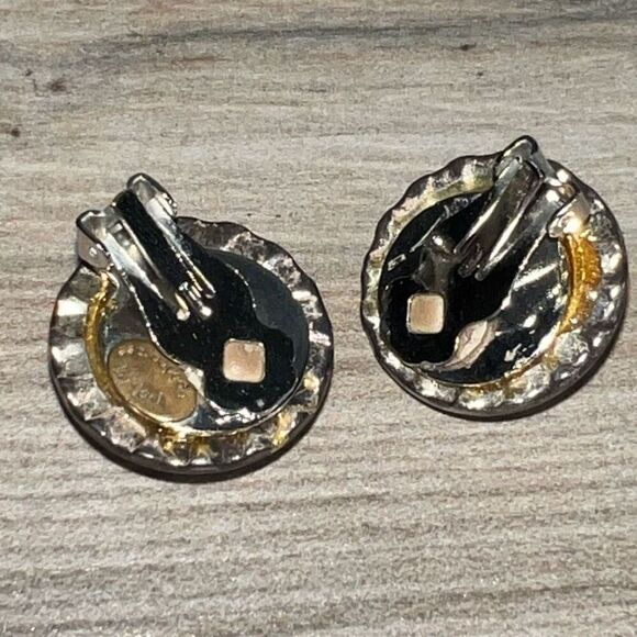 ESQ Capade By Joni Vintage Faux Pearl and Rhinestone Clip-on Earrings Signed - Picture 6 of 7